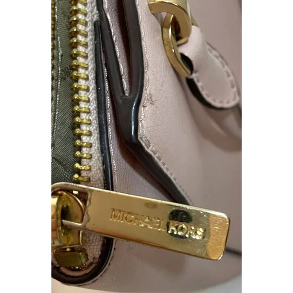 Authentic Michael Kors small pink leather purse satchel crossbody bag chain